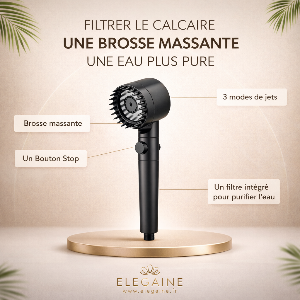 Pommeau De Douche Filtrant Anti-Calcaire, Cheveux Plus Doux et Une Eau Plus Pure
